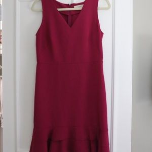 LOFT flirty ruffled magenta dress